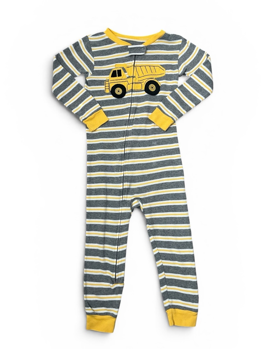 Simple Joys by Carter Footed Cotton Grey Stripe Truck Pajamas - Size 2T